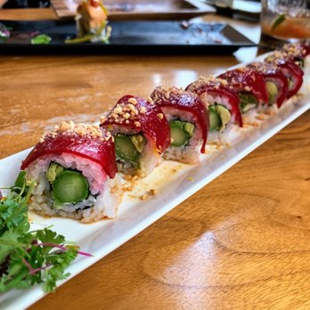 Shizen - Colonel's pipe (smoked beets, cashews, creamy tofu, asparagus, avocado, sweet mustard, orange zest) - Sushi Bars Near Me - San Francisco, California Shizen - Colonel's pipe (smoked beets, cashews, creamy tofu, asparagus, avocado, sweet mustard, orange zest) - Sushi Bars Near Me - San Francisco, California