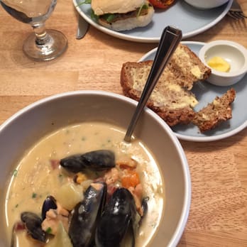 The Washerwoman - Seafood chowder with chorizo and treacle bread. Plenty of fish! Very satisfied - Irish Near Me - Glasnevin, D