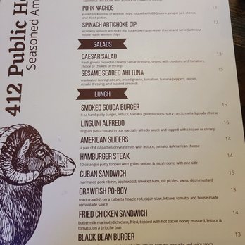 412 Public House - Lunch Menu - Gastropubs Near Me - Cullman, Alabama