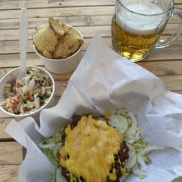 New Mexico green chili Smashburger, cilantro lime coleslaw, house made potato chips, and some kind of specialty pill Pilsner. YUM!