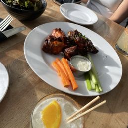 Brussels sprouts, chicken wings, and spicy margaritas