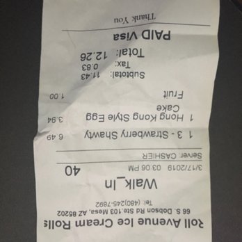 Roll Avenue Ice Cream Rolls - Receipt - Ice Cream & Frozen Yogurt Near Me - Mesa, Arizona Roll Avenue Ice Cream Rolls - Receipt - Ice Cream & Frozen Yogurt Near Me - Mesa, Arizona