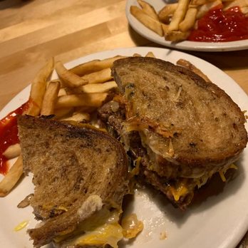 Merchants Grill - Patty melt. Burger patty, cheddar cheese, grilled onions and mushrooms on rye. - American Near Me - Rochester, New York