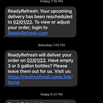 ReadyRefresh - a screenshot of a text message - Water Delivery Near Me - Carlstadt, New Jersey ReadyRefresh - a screenshot of a text message - Water Delivery Near Me - Carlstadt, New Jersey