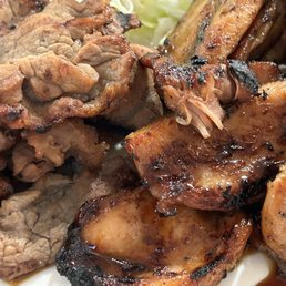 Closeup of bulgogi & bbq chicken