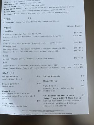 Menu photo 1 ADRIFT Mare Miami, FL