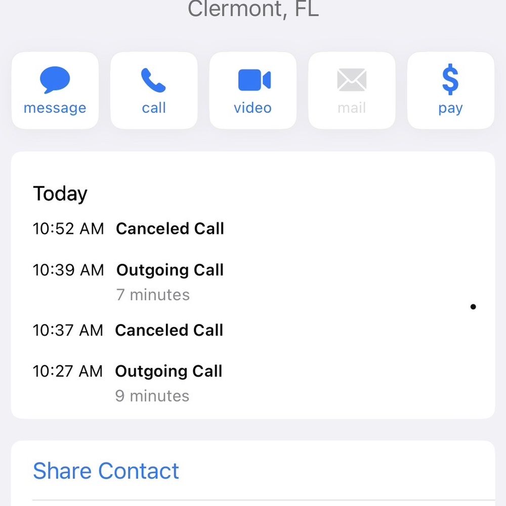 Kept calling. I finally just hung up. This doesn't include the times my husband called. Kept calling. I finally just hung up. This doesn't include the times my husband called.