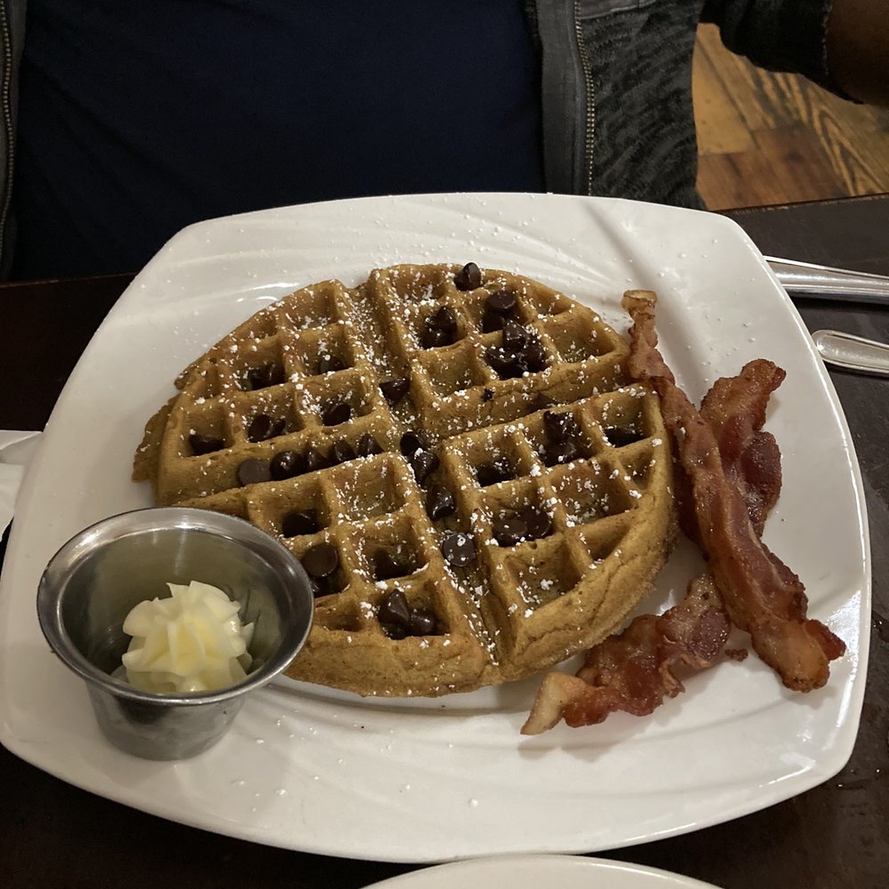 Market At Main - Sweet potato Belgian waffle with chocolate chips, bacon, and butter - yum! - Breakfast & Brunch Near Me - Lynchburg, Virginia Market At Main - Sweet potato Belgian waffle with chocolate chips, bacon, and butter - yum! - Breakfast & Brunch Near Me - Lynchburg, Virginia