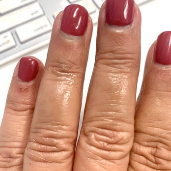 KT Nails & Spa - The shape is awful. Ok, my hands, too. The shape should be consistent.. Also, looks like they've been on for weeks with so much cuticle show - Nail Salons Near Me - Carlsbad, California