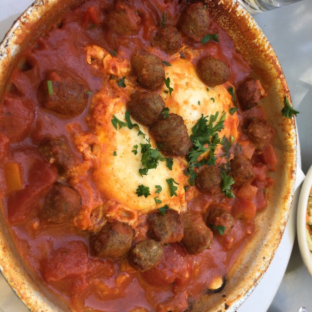 Oren's Hummus - Shaksuka with turkey sausage - good! - Mediterranean Near Me - Mountain View, California Oren's Hummus - Shaksuka with turkey sausage - good! - Mediterranean Near Me - Mountain View, California