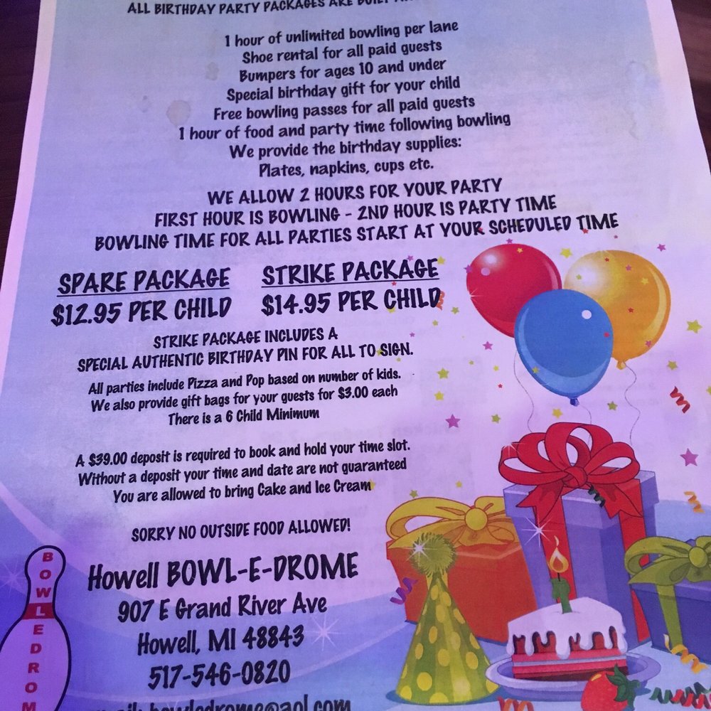 Howell Bowl-E-Drome - Birthday Party Packages - Bowling Near Me - Howell, Michigan Howell Bowl-E-Drome - Birthday Party Packages - Bowling Near Me - Howell, Michigan
