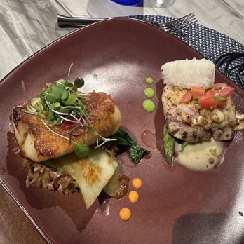 RumFire Poipu Beach - Duo plate: Misoyaki Butterfish* Crab Crusted Fresh Catch* - Seafood Near Me - Koloa, Hawaii RumFire Poipu Beach - Duo plate: Misoyaki Butterfish* Crab Crusted Fresh Catch* - Seafood Near Me - Koloa, Hawaii