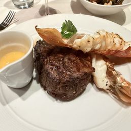 10 oz Center Cut Filet Mignon and 5oz Roasted South African Lobster Beurre Blanc