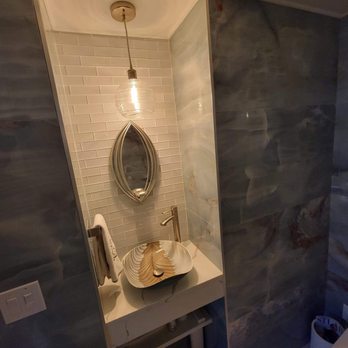 Construction By Catrini - Custom Italian Sink in newly renovated toilet area. - General Contractors Near Me Construction By Catrini - Custom Italian Sink in newly renovated toilet area. - General Contractors Near Me