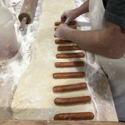 66 Sweet Spot - Making our awesome jalapeño sausage and cheese kolaches , we also have polish breakfast sausage cheese, ham and cheese , bacon egg cheese