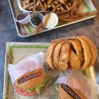 BurgerFi - Single burger, veggie burger on potato bun, order of HUGE onion rings, family size fries w/ toppings on the side. - Hot Dogs Near Me - Brooklyn, New York BurgerFi - Single burger, veggie burger on potato bun, order of HUGE onion rings, family size fries w/ toppings on the side. - Hot Dogs Near Me - Brooklyn, New York