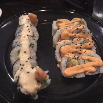 Sushi Domo - Captain jack is on the left bad has Calamari in it and the spicy salmon is on the right. - Sushi Bars Near Me - Arlington, Texas