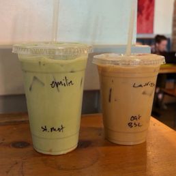 Strawberry matcha and brown sugar latte with oat milk Strawberry matcha and brown sugar latte with oat milk