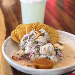 Cilantro 27 - Classic Ceviche ($21 - corvina fish, aji limo, red onion, cilantro, classic tiger's milk) and Lemonade ($4)