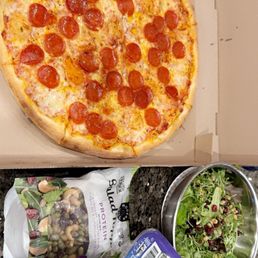Joes Cheese pepperoni pizza ! And Costco salad Joes Cheese pepperoni pizza ! And Costco salad