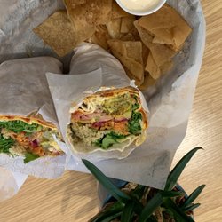 Anzo - Falafel wrap with pita chips and Anzo dipping sauce.