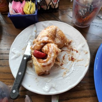 Over Easy Cafe - Cinnamon roll that we couldn't wait to try. - Breakfast & Brunch Near Me - Sanibel, Florida
