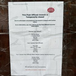 Chiswick Post Office - Notice of unknown reasoning temporary closure.