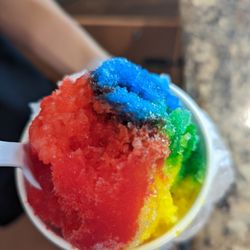 Shaved Ice Shack - Athens Georgia Hawaiian Shaved Ice Near Me - Custom Rainbow combination with Blue Coconut, Banana, Strawberry, and Tidal Wave