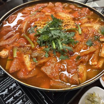 Chunju Han-il Kwan - Spicy Mixed Casserole with Spam, Sausage, & Noodles (Army Stew) / 부대찌개 - Korean Near Me - Los Angeles, California Chunju Han-il Kwan - Spicy Mixed Casserole with Spam, Sausage, & Noodles (Army Stew) / 부대찌개 - Korean Near Me - Los Angeles, California