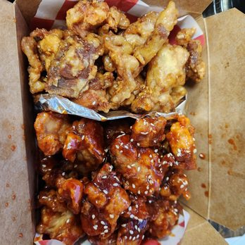 Daegu Chicken - Soy garlic (top) and sweet and spicy (bottom) - Korean Near Me - Hasbrouck Heights, New Jersey Daegu Chicken - Soy garlic (top) and sweet and spicy (bottom) - Korean Near Me - Hasbrouck Heights, New Jersey