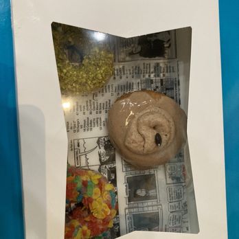 Dip and Sip Donuts - Mexican Hot Chocolate, lemon pistachio and Groovy pebbles - Donuts Near Me - Glenview , Illinois