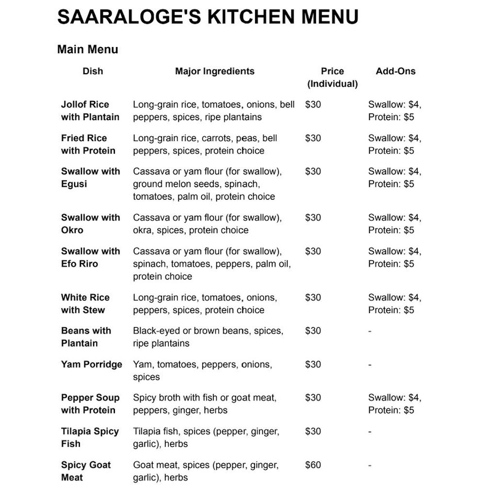 Saaraloge's Kitchen - The online menu - Food Delivery Services Near Me - Riverside, California