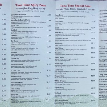 Tuna Time - Inside menu - Sushi Bars Near Me - Yucaipa, California