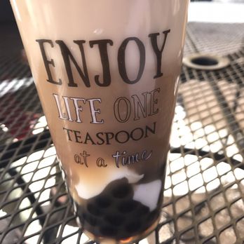 Teaspoon - Roasted Black Tea Crema with Boba and Almond Pudding (looked even more aesthetic before I slightly shook it) - Bubble Tea Near Me - Redwood City, California Teaspoon - Roasted Black Tea Crema with Boba and Almond Pudding (looked even more aesthetic before I slightly shook it) - Bubble Tea Near Me - Redwood City, California