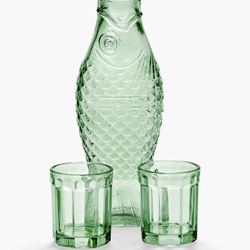 Winding Beam Collection - A little green glass goes a long way! Fish and Fish Bottle and Glasses by Paola Navone