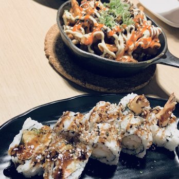 Tong Sake House - Front to back: Shrimp tempura roll, KB Fries, takoyaki - Korean Near Me - Poway, California