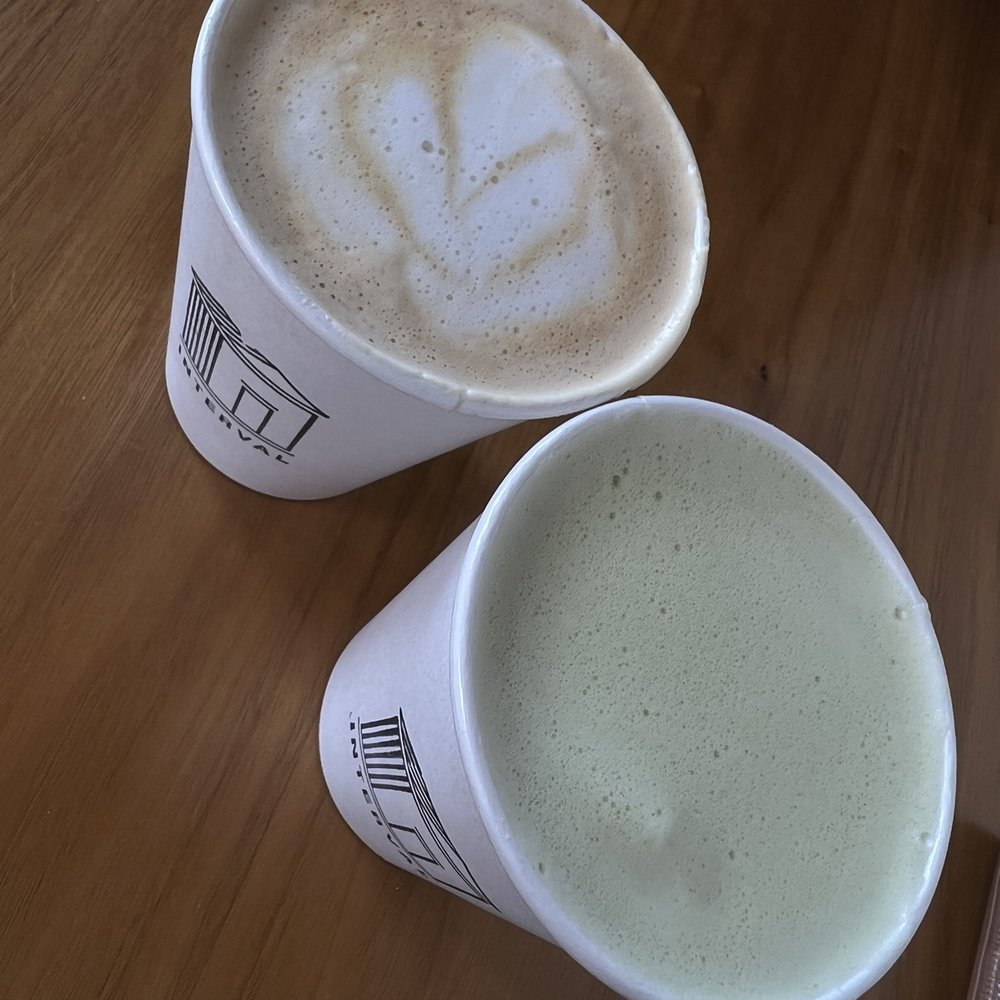 Interval - Matcha lavender latte and lavender latte - Cafes Near Me - Milwaukee, Wisconsin