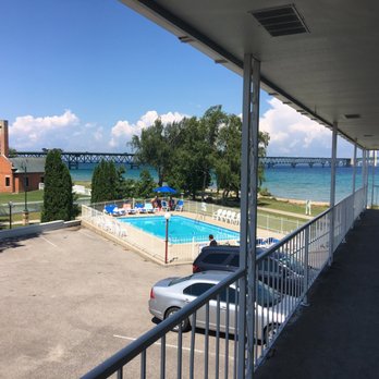 Riviera Motel - View from our door of the bridge and lake! - Hotels Near Me - Mackinaw City, Michigan