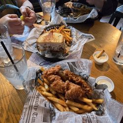 Chicken Strips and Chicken Salad with fries