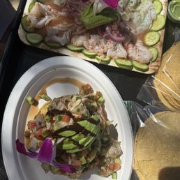 Shrimp tostada & aguachilies