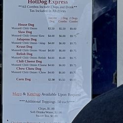 Hot Dog Express - Hot Dog choices - Menu as of May 2024