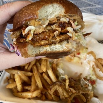 Reverend's BBQ - Smoked tempeh sandwich with fries - Barbeque Near Me - Portland, Oregon Reverend's BBQ - Smoked tempeh sandwich with fries - Barbeque Near Me - Portland, Oregon