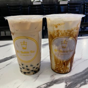 Hi Bubble Tea - Classic milk tea with boba on left and brown sugar fresh milk on right. - Bubble Tea Near Me - Puyallup, Washington Hi Bubble Tea - Classic milk tea with boba on left and brown sugar fresh milk on right. - Bubble Tea Near Me - Puyallup, Washington