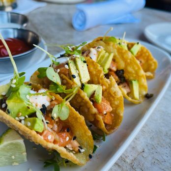 Nick's Manhattan Beach - Salmon Poke Tacos. The winners of the meal!! - American Near Me - Manhattan Beach, California Nick's Manhattan Beach - Salmon Poke Tacos. The winners of the meal!! - American Near Me - Manhattan Beach, California