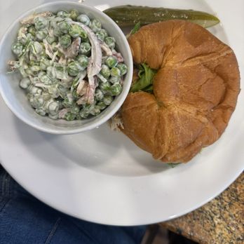 Corner Kitchen - Turkey Croissant with shaved pear and cheese. Pea salad (amazing) - Breakfast & Brunch Near Me - Asheville, North Carolina