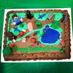 Inflatable Playspaces - Minecraft theme birthday cake.