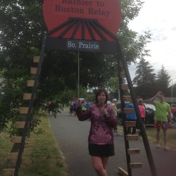 Trailside Connection Espresso - Jennifer... Striking a pose after her leg of the relay and supporting Trailside Espresso with an AMAZING Latte!