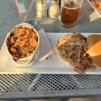 Mookie's BBQ - Baked Macaroni and Cheese and Pulled Pork sandwich with original sauce - Barbeque Near Me - Great Falls, Virginia