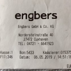 engbers - Kassenzettel für drei Jeans. Receipt for three bought jeans.