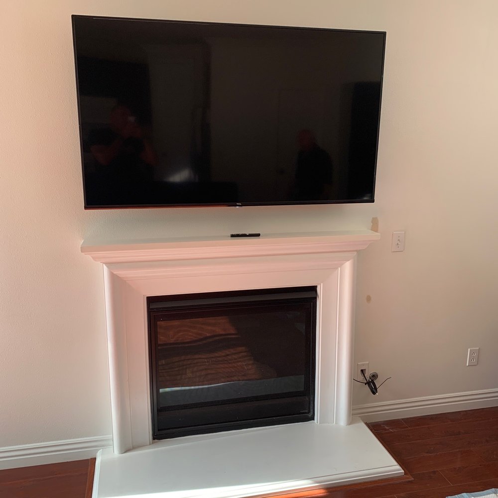 Modtech Design - 65in tv above fire place. Great job! - Home Theatre Installation Near Me Modtech Design - 65in tv above fire place. Great job! - Home Theatre Installation Near Me